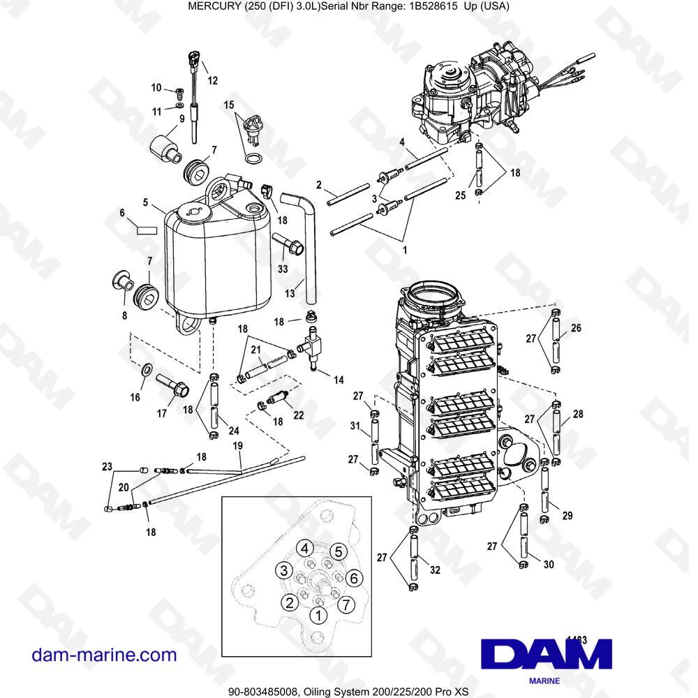 Parts and exploded views for Mercury 250 DFI 3.0L engine